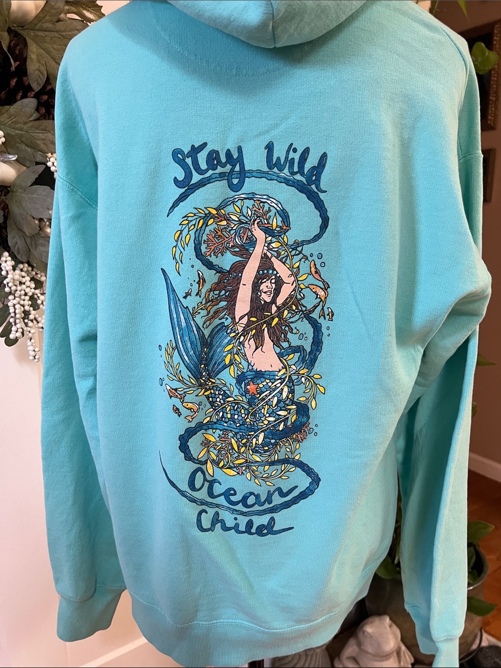 Stay Wild Ocean Child Graphic Hoodie - Aqua